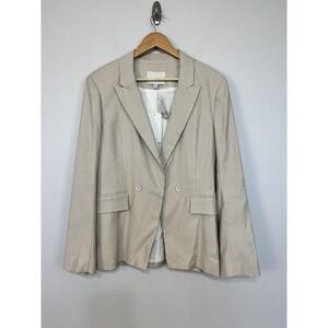 Joie Kierra B Blazer Jacket Women's 12 Beige Linen Blend Two Button Lined